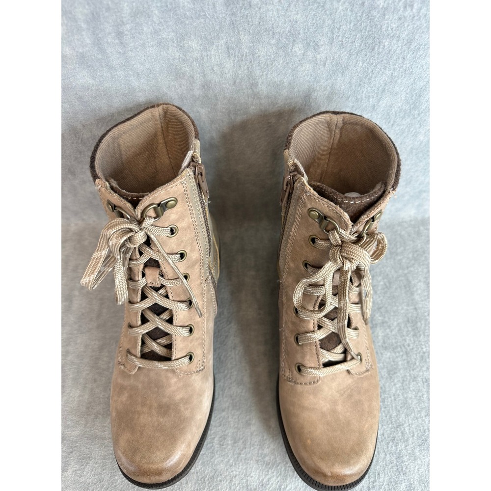 Earth Origins Womens 8M Tan Leather Lace Up Side Zip Combat‎ Ankle Boots - Picture 6 of 14